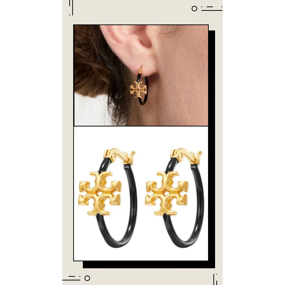 TORY BURCH Black Eleanor Hoop Earrings